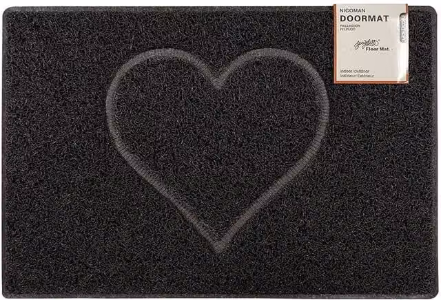 Oseasons Heart Medium Embossed Black Dirt Repellent Doormat