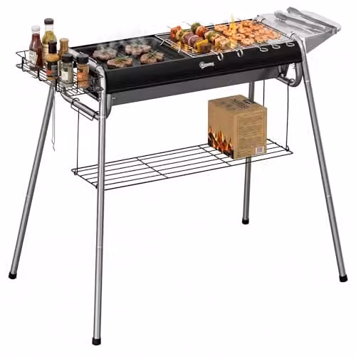 Outsunny Charcoal Barbecue Grill with Griddle Plate, Black – 1