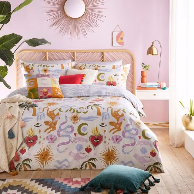 Alchemy Abstract Reversible Floral Duvet Cover Set, Multicolour and Blue, W: 200 cm x H: 200 cm