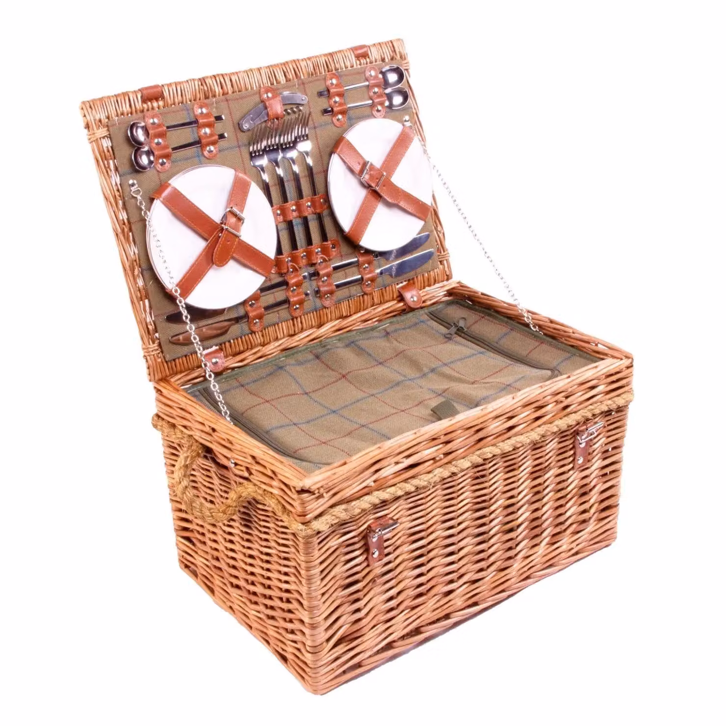 Red Hamper Burghley Wicker Picnic Basket for 4 People in Red and Green Tweed – 2
