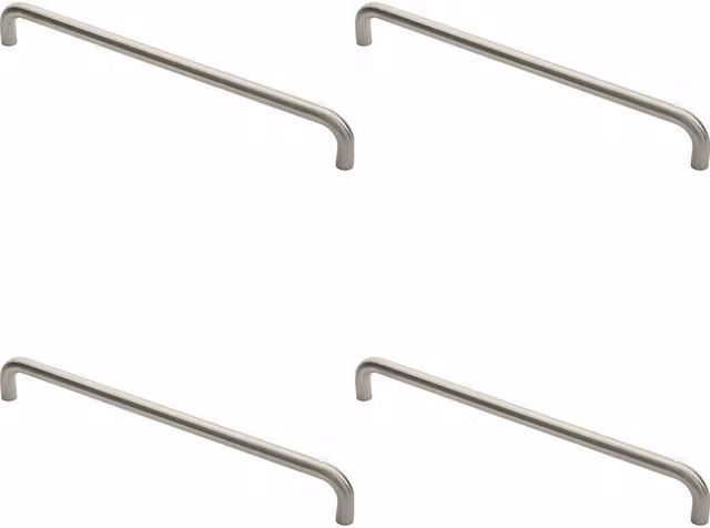Loops Set of 4 Round D Bar Pull Handles in Brushed Satin Stainless Steel, Silver, Fixing Centres: 450 mm, H x W x D: 469 x 19 x 46.9 mm