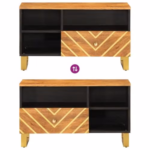 vidaXL Modern Geometric TV Cabinet in Brown and Black, Solid Mango Wood and Metal, W: 80 cm, D: 33.5 cm, H: 46 cm – 4