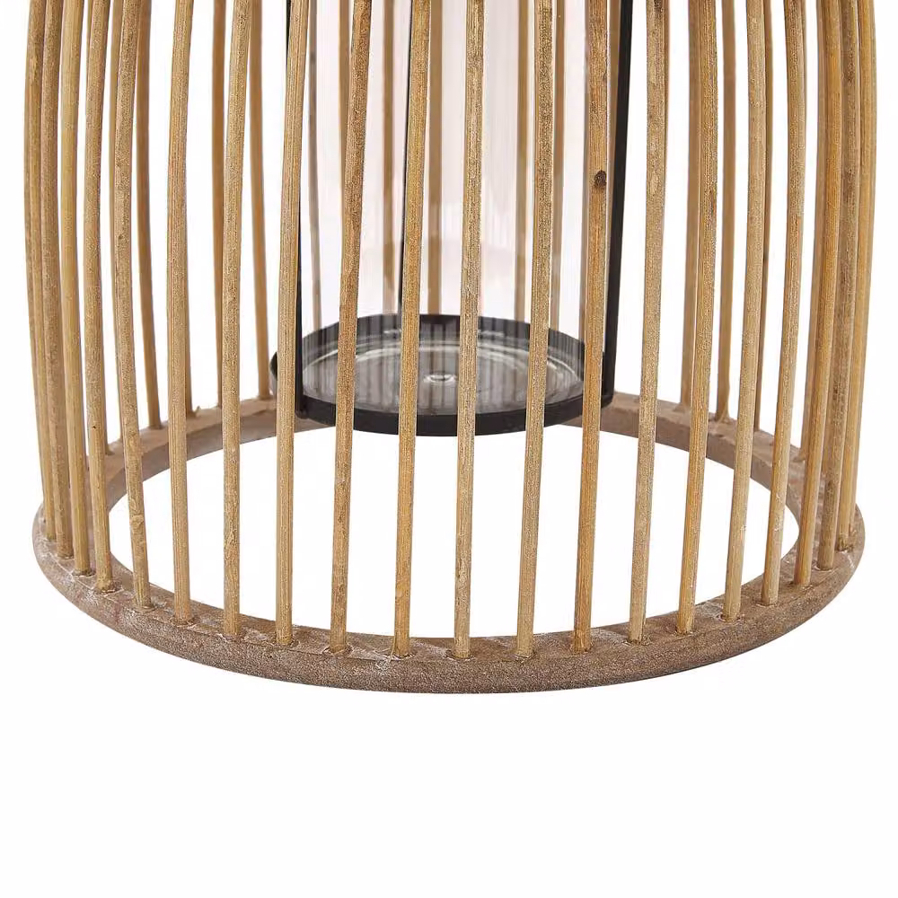 Wyld and Coco Beige Bamboo and Glass Candle Holder Lantern, Height: 32 cm – 5