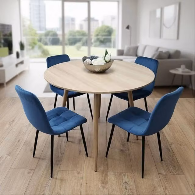 KOSY KOALA Modern Round Dining Table Set with 4 Chairs in Blue, Beige or Brown, W/D/H: 90 x 90 x 75 cm – 1