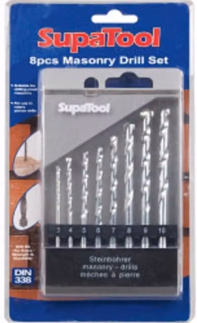 SupaTool Masonry Drill Bit Set, 8 Pack, Silver – 1