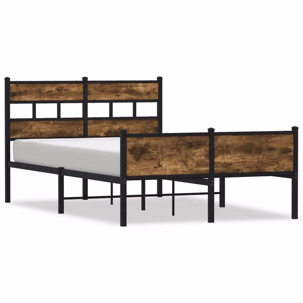 Berkfield Home Small Double Bed Frame in Smoked Oak and Brown with Metal Frame, W/D/H: 120 x 200 cm – 2