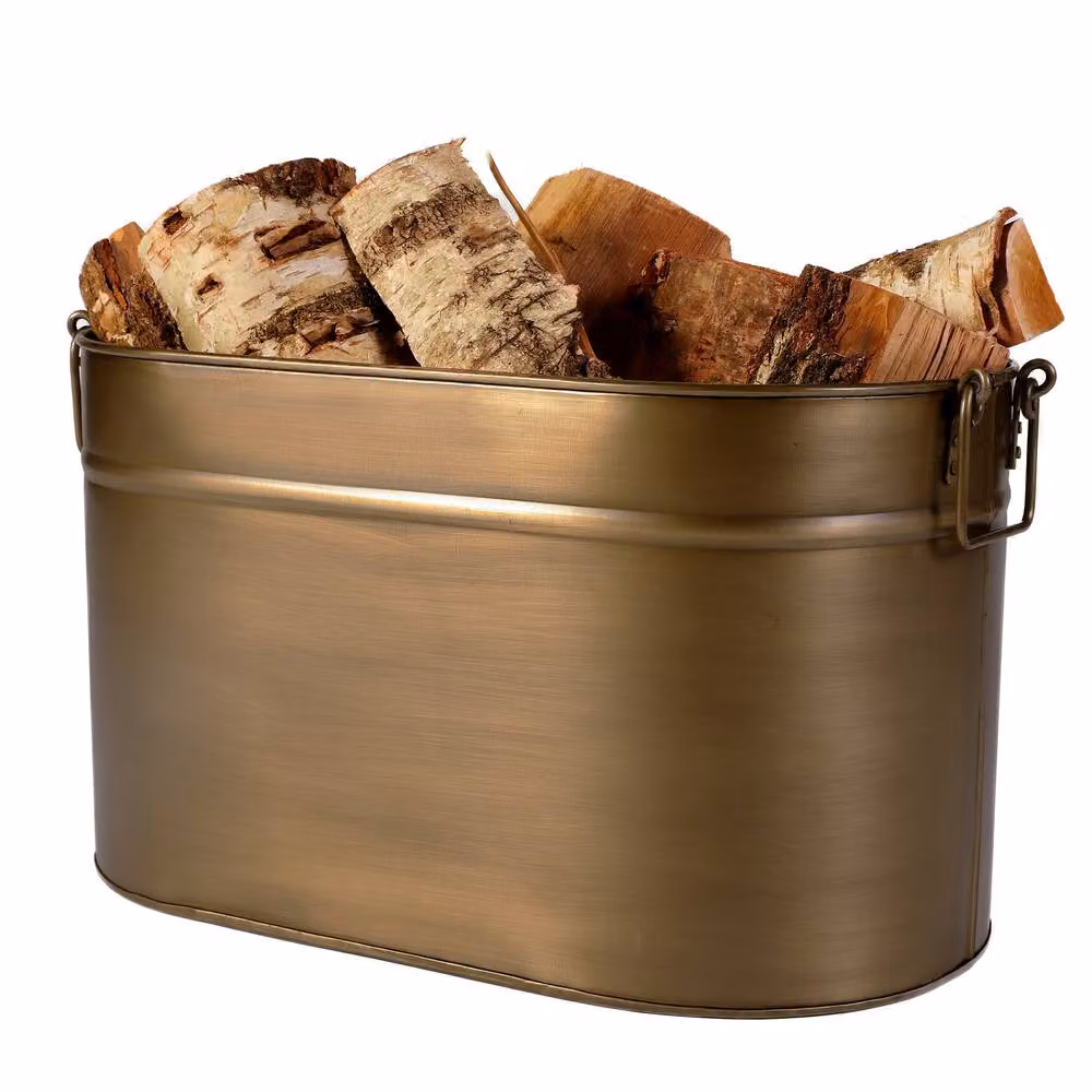 Dibor Antique Brass Gold Oval Fireplace Log and Coal Storage Bucket with Handles – 2