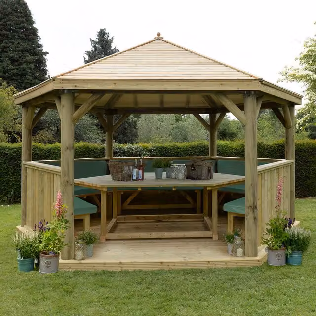 Forest Green Hexagonal Garden Gazebo with Pine and Steel Construction, 4.7 Metre