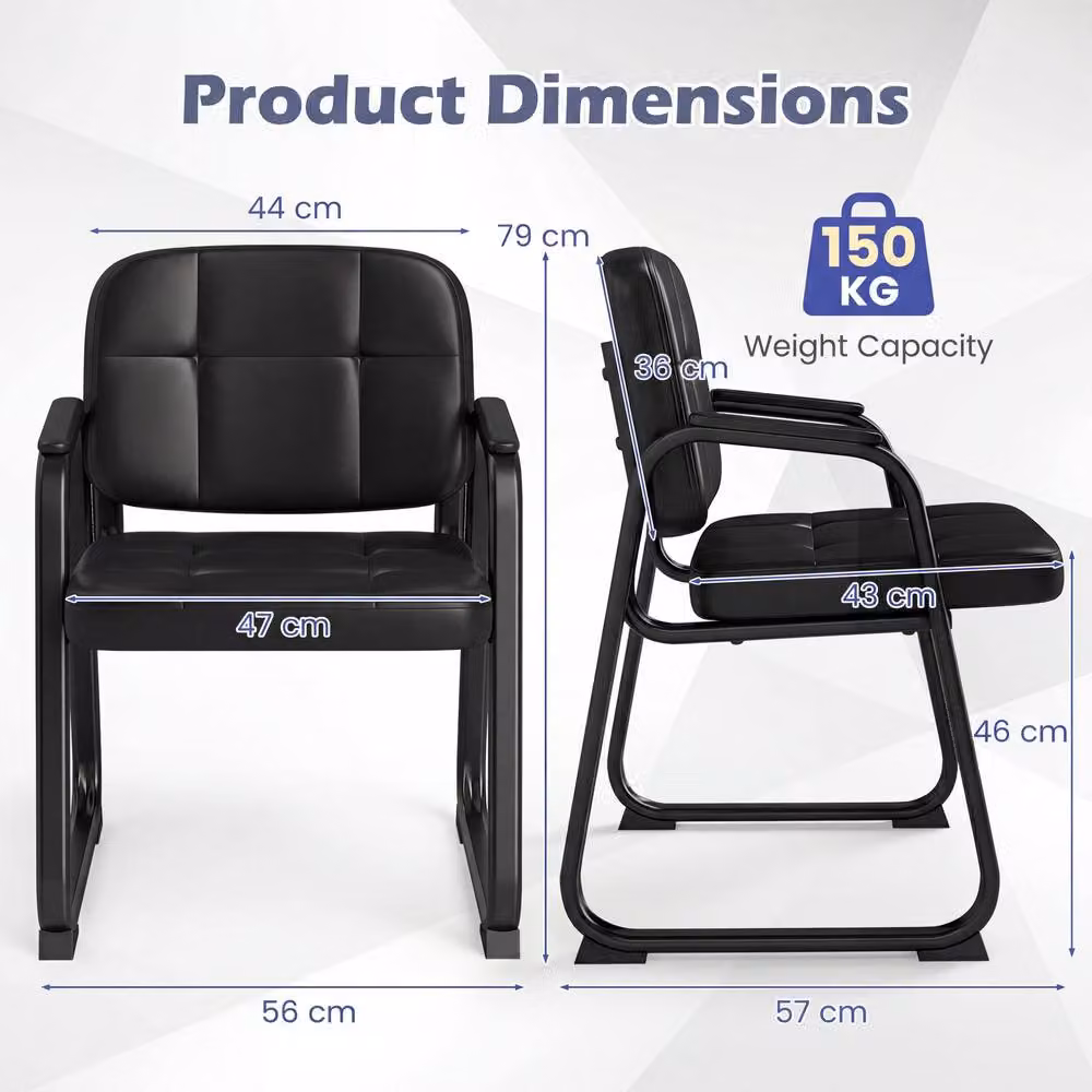 Gymax Set of 2 Black Synthetic Leather Office and Reception Guest Chairs with Armrests – 2