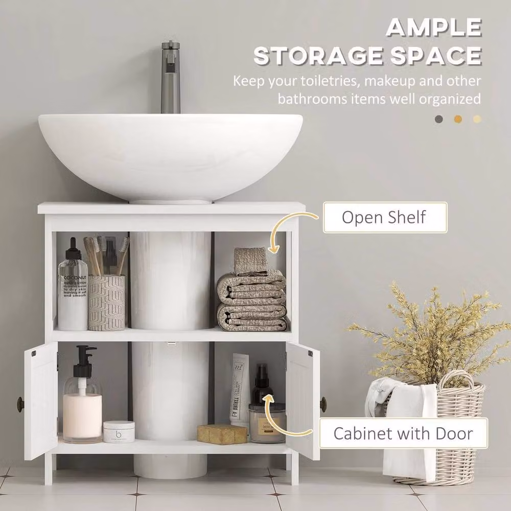 NESTLUNE White and Bronze Bathroom Pedestal Under Sink Cabinet with Internal Shelves and Hinged Doors – 3