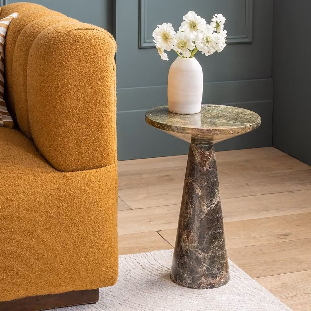 Atkin and Thyme Basso Round Marble Side Table with Abstract Multicolour Stone Top