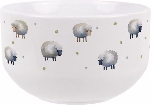Purely Home Spring Sheep Dotted Ceramic Cereal Bowl, White