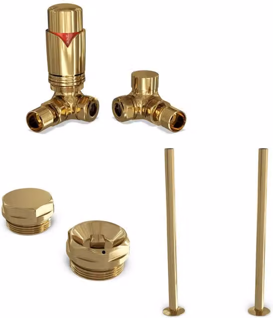 Derry Bold Polished Brass Angle Thermostatic Radiator Valve Installation Kit 1/2 inch