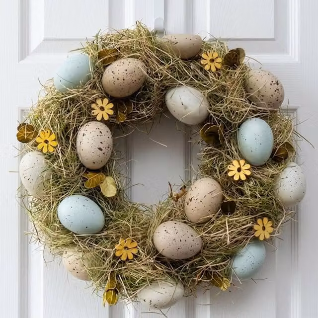 Garden Greatness Multicolour Springtime Easter Egg Floral Wreath with Flowers, Diameter: 32 cm