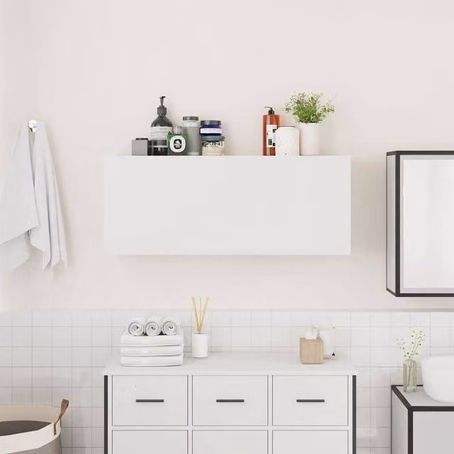 Berkfield Home White Decorative Bathroom Wall Cabinet with Hinged Doors and Internal Shelves, W/D/H: 100 x 25 x 40 cm