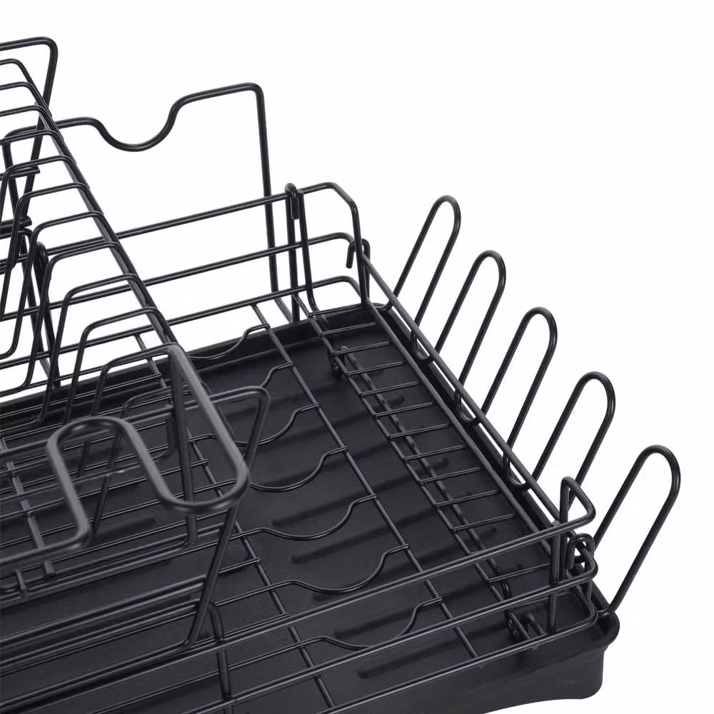 Garden Sanctuary Multifunctional 2 Tier Detachable Dish Drainer Rack in Black with Cutlery and Cup Holders – 4