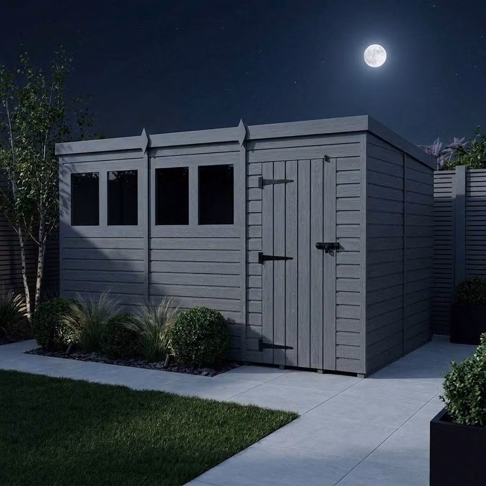 Buttercup Farm Grey Composite Pent Garden Shed with Single Door and Windows W: 365.76 cm, D: 305 cm, H: 210 cm – 3