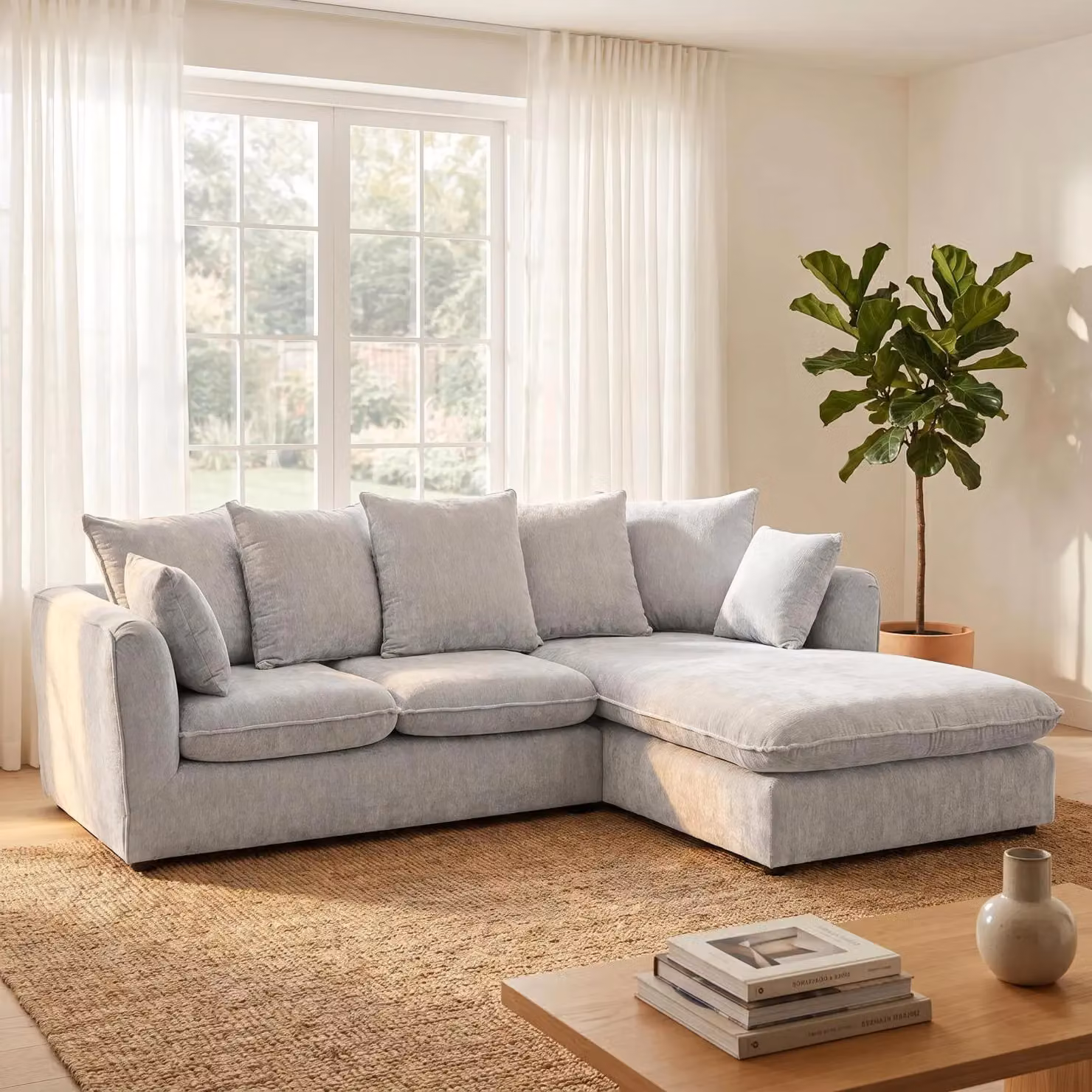Abakus Direct Lucas Right Facing Corner Sofa in Silver Velvet Chenille – 4