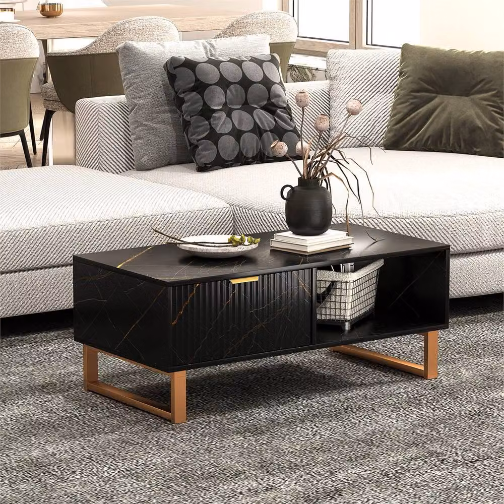 Kelvenix Modern Marble-Effect Coffee Table in Black and Gold – 3