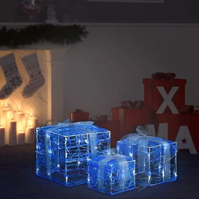 Berkfield Decorative Acrylic Christmas Gift Boxes, 3 Piece Set in Cold White and Blue – 1