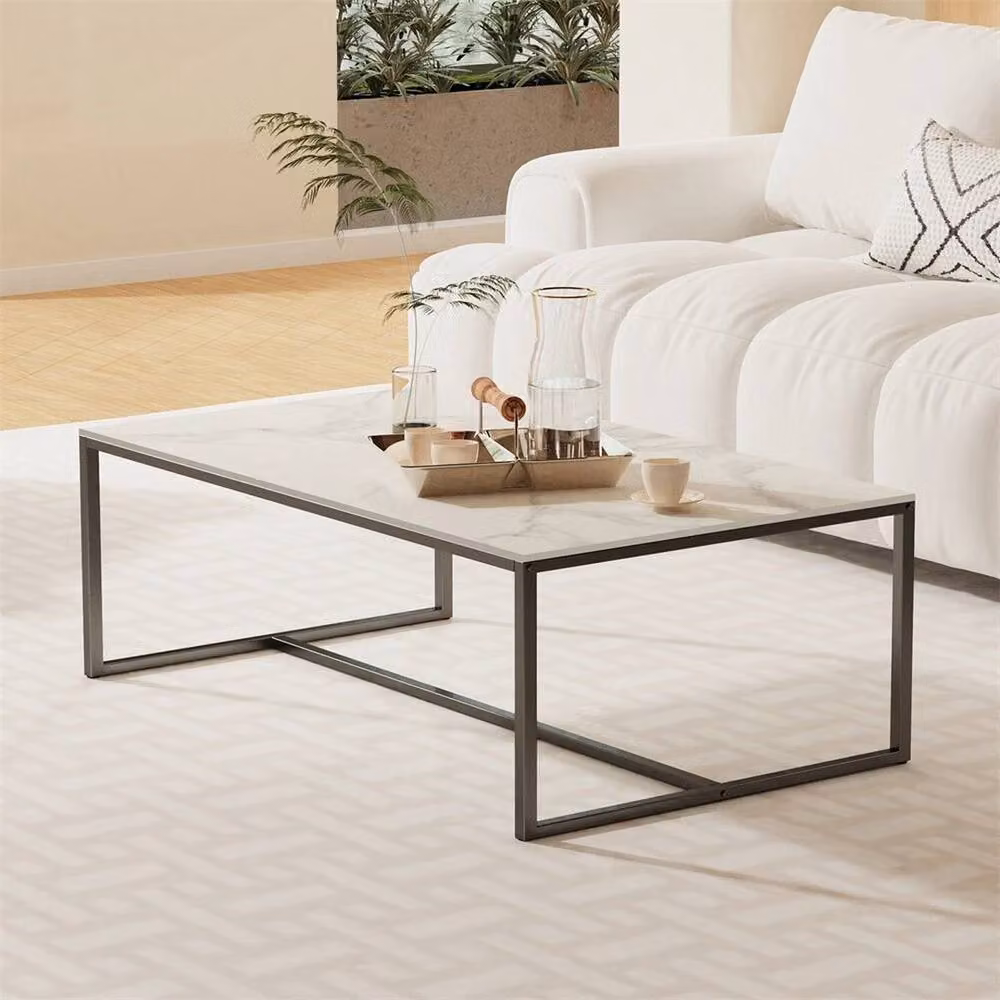 ERGOVEXA Elegant White Ceramic Coffee Table with Modern Sled Base, W/D/H: 100 x 60 x 43 cm – 3