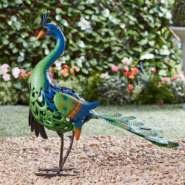 Garden Gear Multicolour and Grey Metal Peacock Garden Ornament Statue