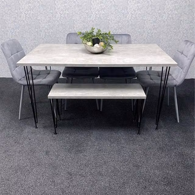 Kosy Koala Iron Stone Grey Dining Set of 6 with Table, Bench and Chairs