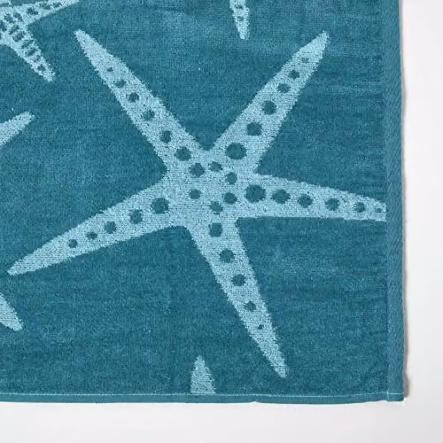 HOMESCAPES Green and Turquoise Beach Towel with Starfish Design, W/D/H: 70 x 150 cm, Quick Drying and Super Absorbent Cotton Rich Fabric – 2