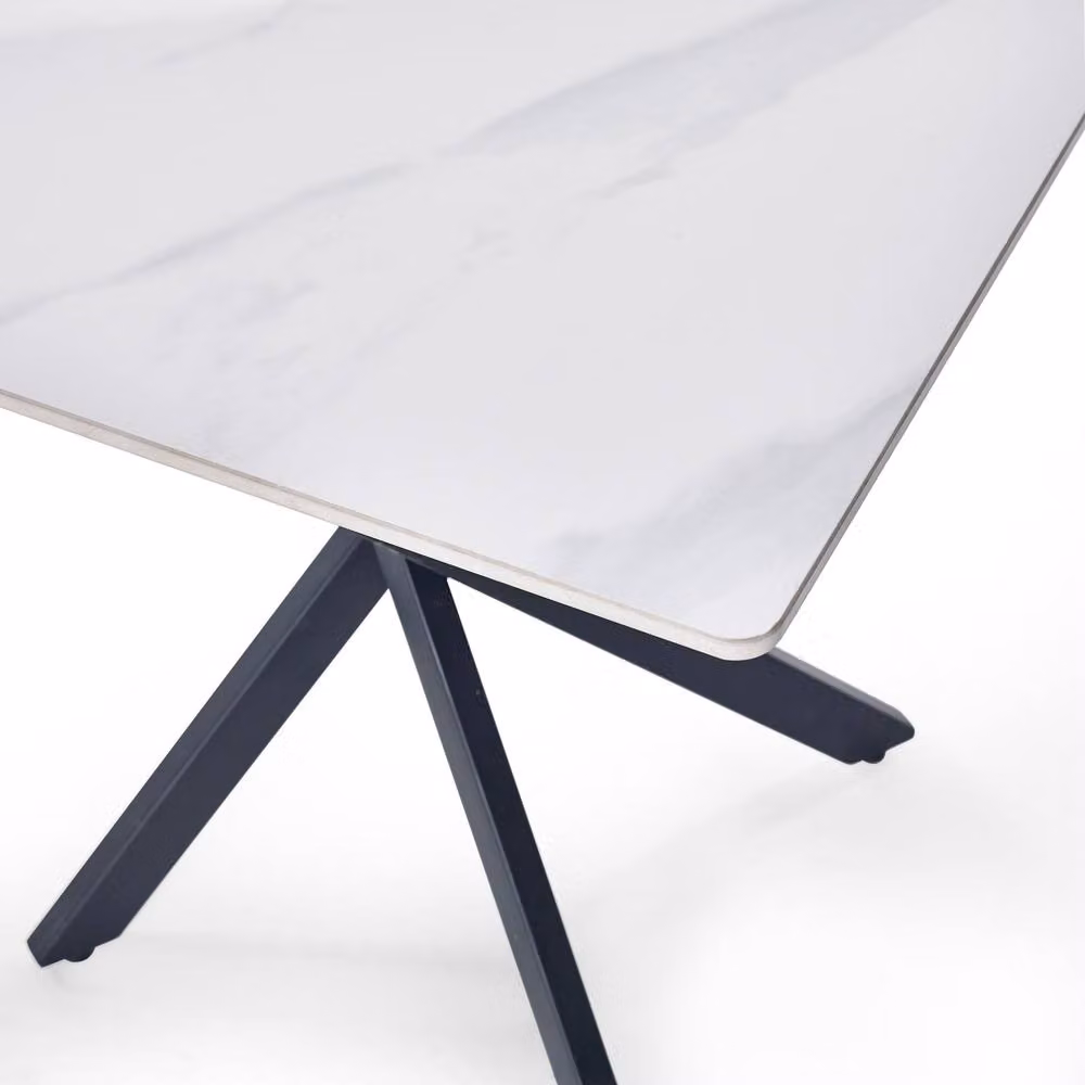 Cheshire Macallan Modern Square Marble Lamp Table in White and Black with X-Frame – 3