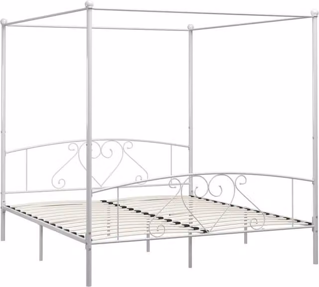 Berkfield Home White Metal Canopy Bed Frame, Super King Size, W/D/H: 200 x 200 cm