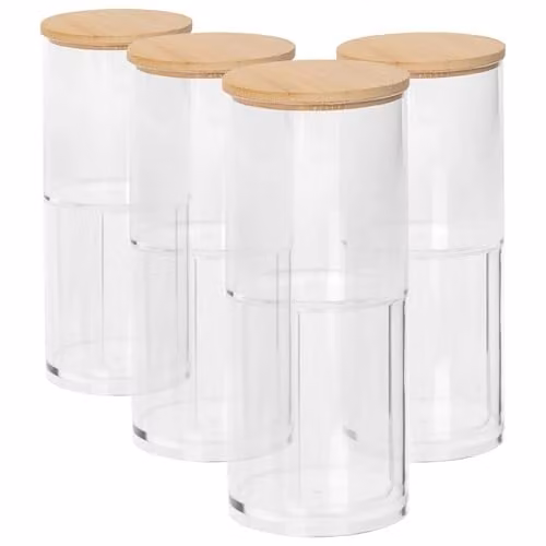 Harbour Housewares Pack of 4 Stackable Plastic Bathroom Canisters with Bamboo Lids in Transparent – 1