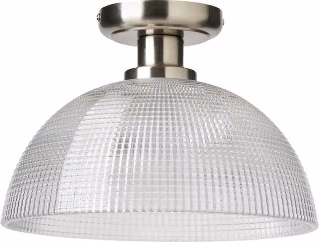Litecraft Ulga Semi Flush Ceiling Light with Transparent Glass Ribbed Dome Shade in Silver