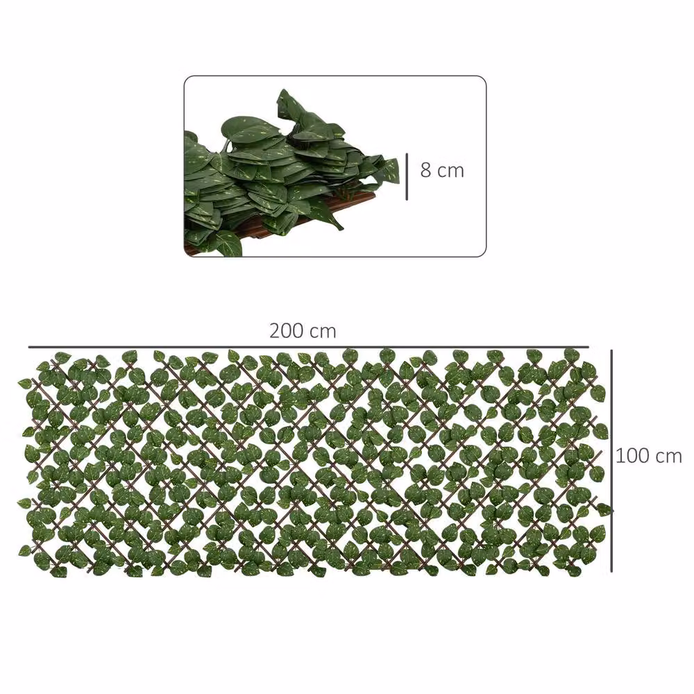 Outsunny Set of 2 Expandable Artificial Trellis Hedges in Green, W: 200 cm x H: 100 cm – 3