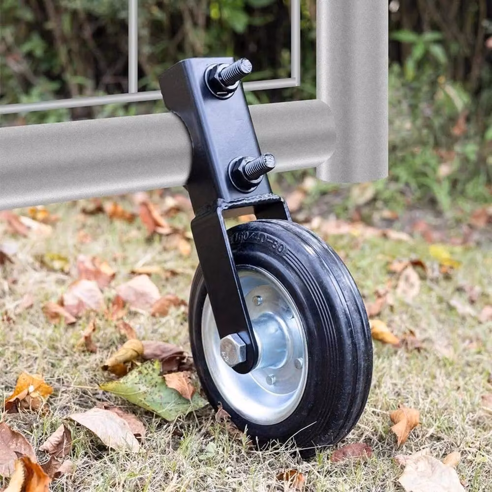 VOGREX Heavy Duty Adjustable Height Farm Gate Swivel Caster Wheel with Rubber and Black Powder Coated Steel – 6