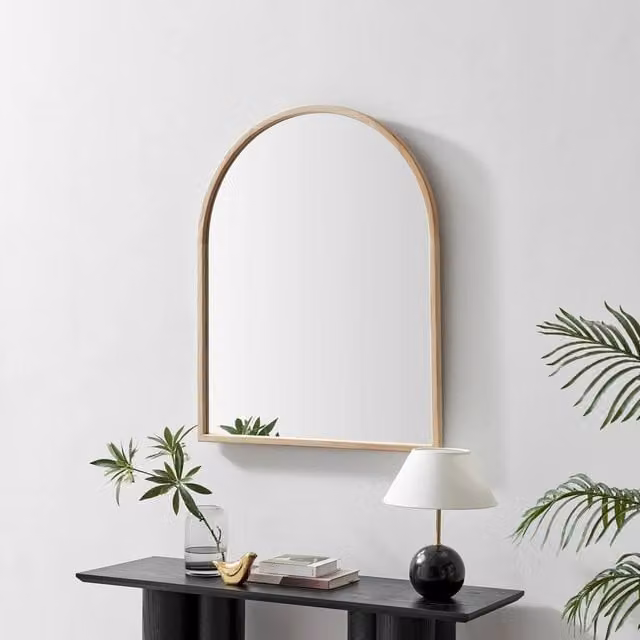 FurnitureboxUK Valerie Oak Wood Arch Overmantle Mirror in Brown, W: 100 cm, H: 80 cm – 1