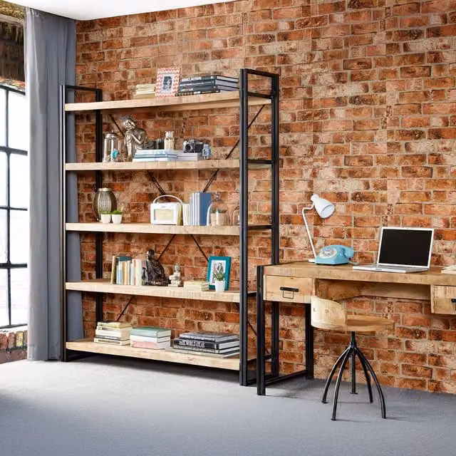 IH Design Mintis Extra Large Open Bookcase in Light Wood and Black Metal