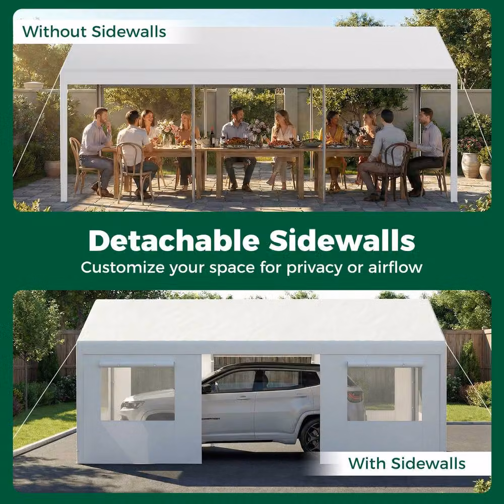 Costway White Car Canopy Carport with Roll-Up Windows and Removable Doors, W: 304.8 cm, D: 280 cm, H: 579.1 cm – 5