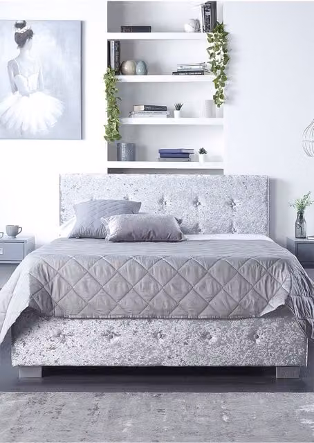 Aspire Upholstered Side Opening Ottoman Storage Bed in Silver Grey Velvet, W/D/H: 180 x 200 cm