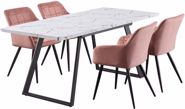 Life Interiors Camden Toga LUX Modern Extendable Rectangular Dining Set with 4 Pink Velvet Chairs