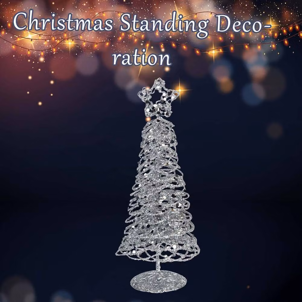 VFM e-Store Silver Glittery Christmas Tree Decoration, H 21 cm x W 8 cm – 2