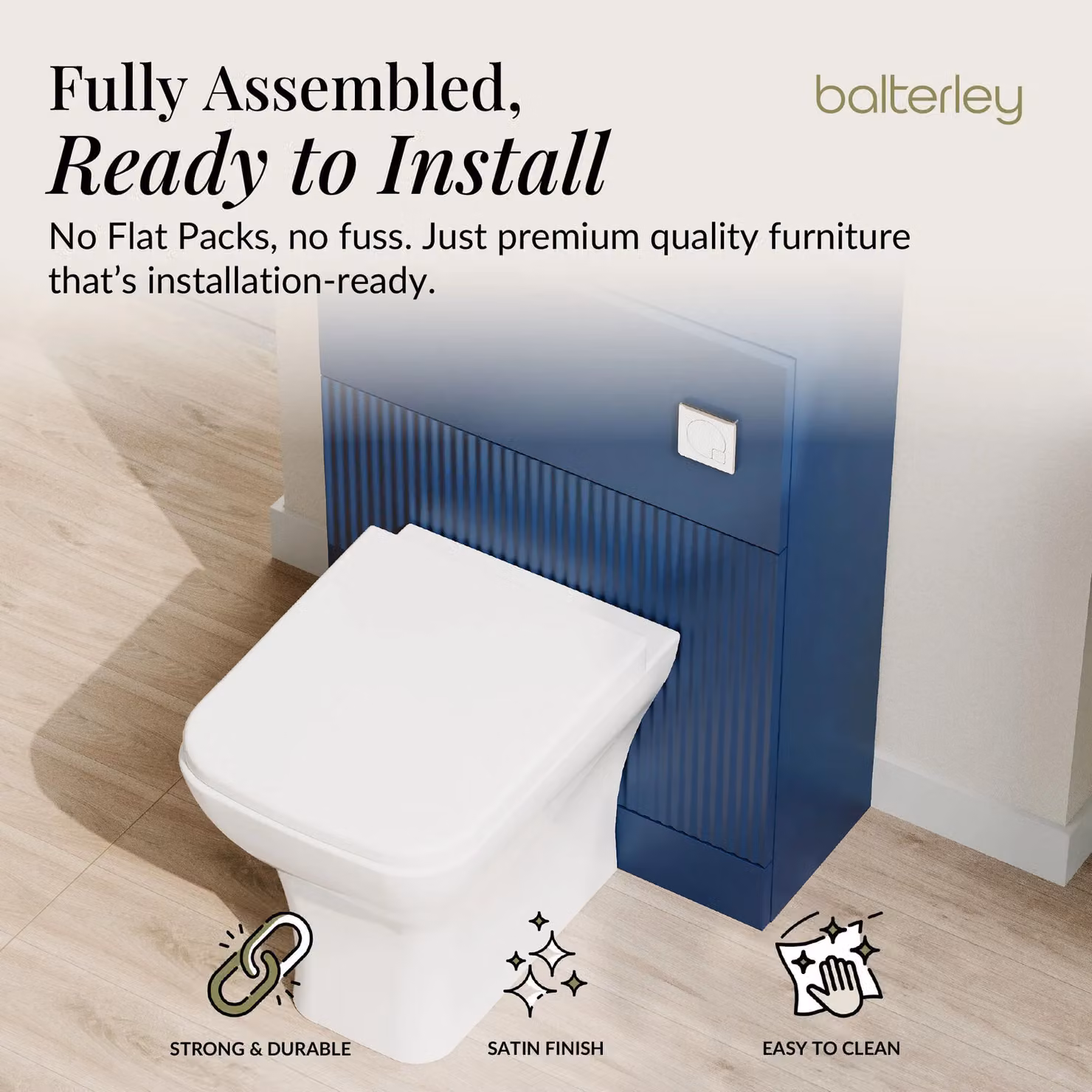 Balterley Fluted Matt Blue Floor Standing WC Unit W: 50 cm, H: 81 cm – 2