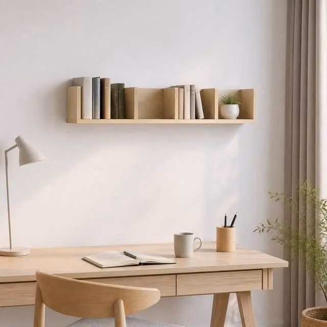 STILVORA Modern Wall Mounted Shelf with 4 Cubes in Natural Brown and Beige, Width: 95 cm