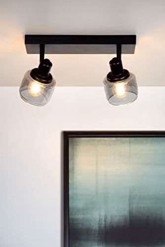 Lucide Bjorn Dimmable and Adjustable Twin Ceiling Spotlight in Black with Transparent Glass – 3