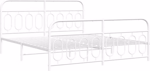 Berkfield Home Metal Bed Frame with Footboard, White, W: 183 cm, D: 187 cm, H: 100 cm – 1
