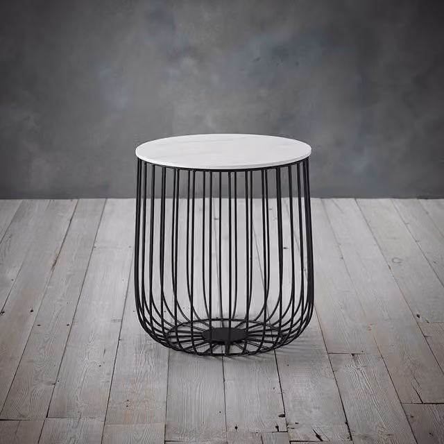 LPD Home Enzo Cage Round Side Table, Black, Small