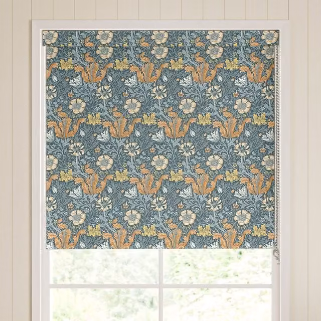 William Morris Compton Bluebird Floral Blackout Made To Measure Roller Blind in Blue and Multicolour