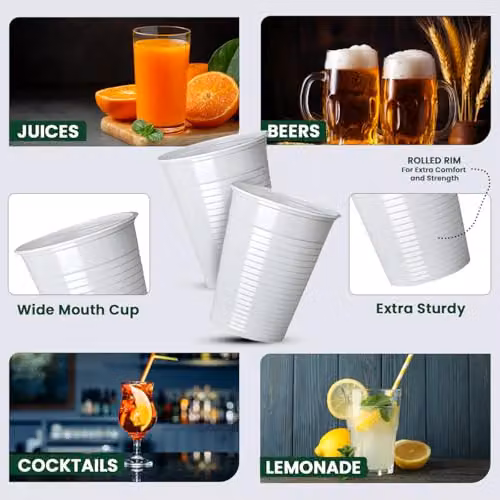 ECONX White Disposable Plastic Tumbler Cups, 200ml, 100 Pack – 3