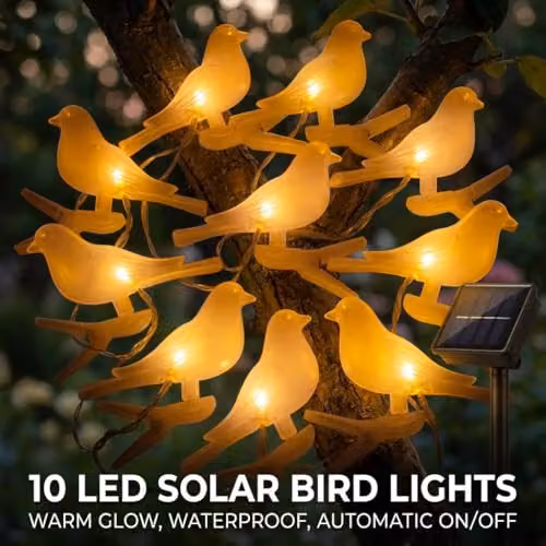 GardenKraft Solar Bird Outdoor String Lights with 10 Warm White LEDs, 3.8m Length – 2