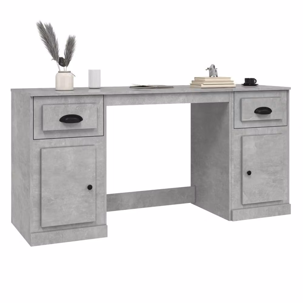 Berkfield Home Modern Desk with Office Cabinet in Concrete Grey Engineered Wood – 2