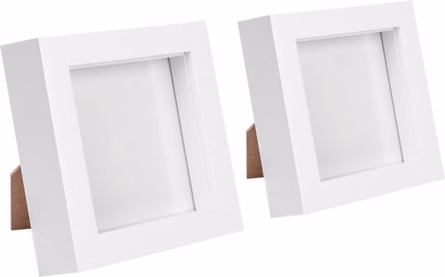 Nicola Spring White 3D Box Photo Frame, Square Tabletop Design, W/D/H: 10.16 x 10.16 x 2.54 cm